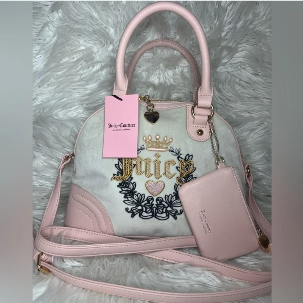💕▪️Juicy Couture▪️ Crystal Pink Clay Velour Heritage Dome Satchel
